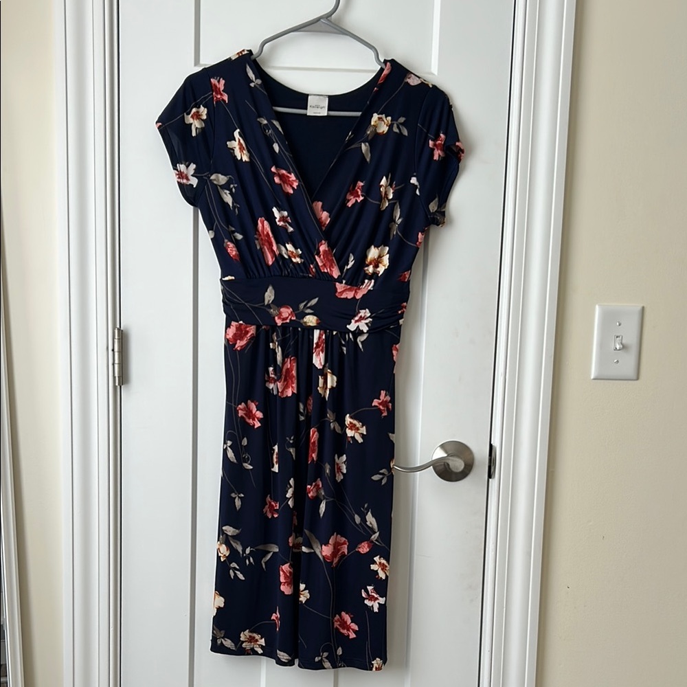 Kaileigh Blue Pink V-Neck Flutter Sleeve Midi Dress